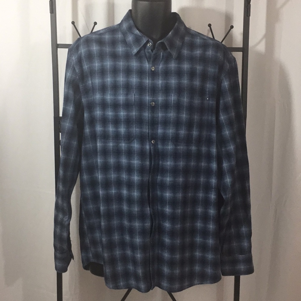 Calvin Klein Blue Plaid Large Mens Button Down - Picture 2 of 6